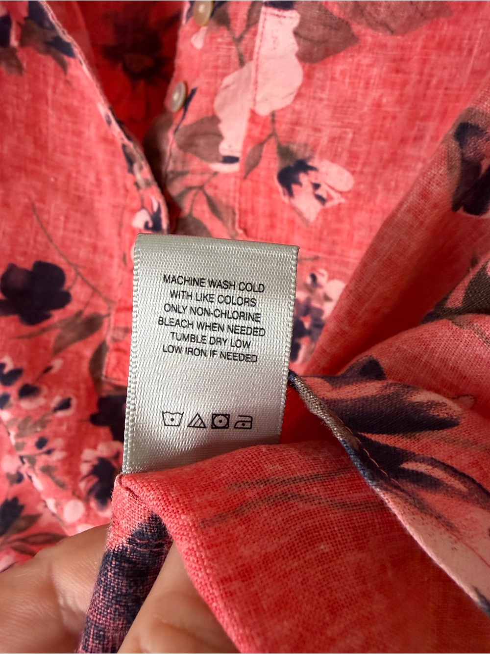 John Mark Coral Floral Band-Collar Tunic Top Linen Pink coral 3/4 sleeve Medium - Picture 9 of 11